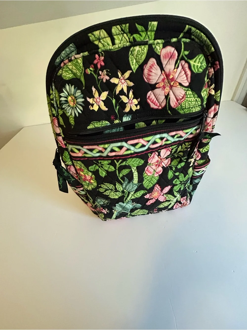 Vera Bradley Quilted Floral Backpack in Pink and Green